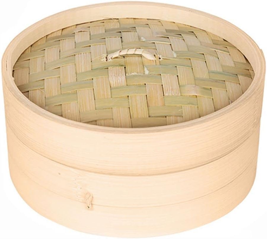 Bamboo Steamer Basket With Lid - Natural Kitchen Food Steamer for Dim Sum, Dumplings, Vegetables (15cm)