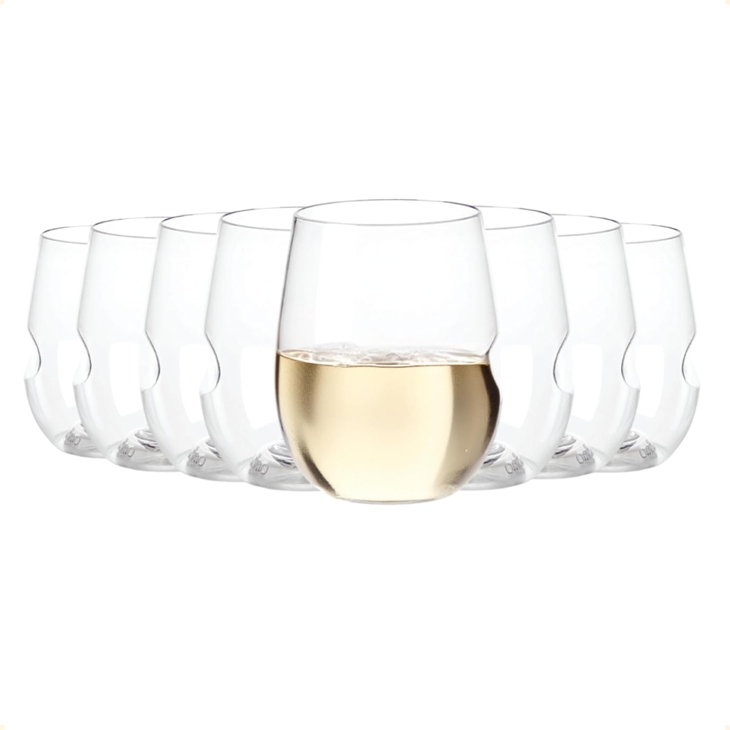 Unbreakable Stemless Wine Glass – Set of 8, 12oz, Dishwasher Safe, BPA-free Tritan, Clear Stemless White Wine Glasses, Shatterproof for Indoor, Outdoor, Everyday Use. Reusable, Made in the USA
