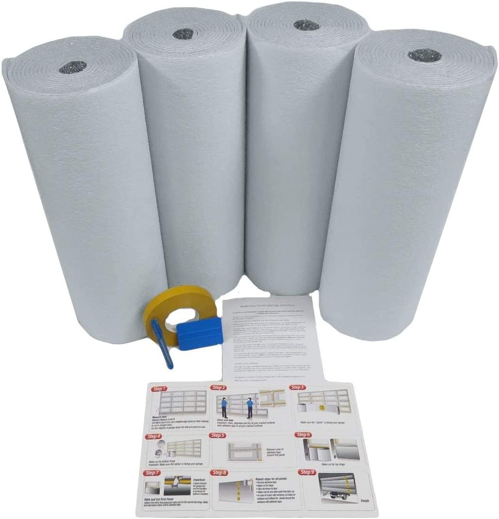 NASA TECH White Reflective Foam Core 2 Car Garage Door Insulation Kit R Value 8.0 Made in USA New and Improved Heavy Duty Double Sided Tape (4 Panel) (21INCH X 9FT)