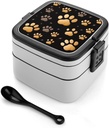 Dog Paw Print Bento Box Adult Lunch Box All-in-One Lunch Containers with Removable Compartments Double Layer Bento Lunch Box with Spoon And Handle Stackable Lunchbox