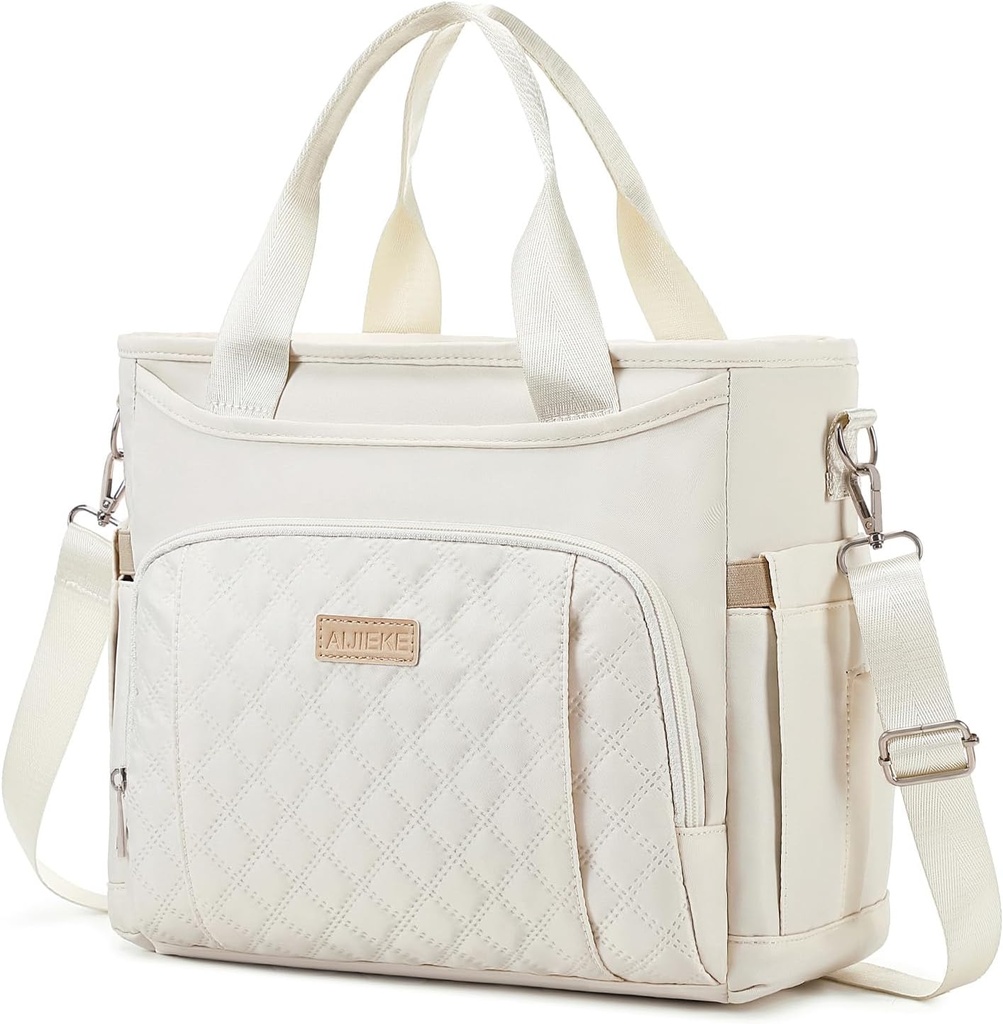 AIJIEKE Insulated Lunch Bag for Women, Lunch Box, Lunch Tote for Work, Large Leak Proof Cooler Bag with Removable Strap, Reusable Adult Lunchbag, Picnic, Office, Beach, Beige