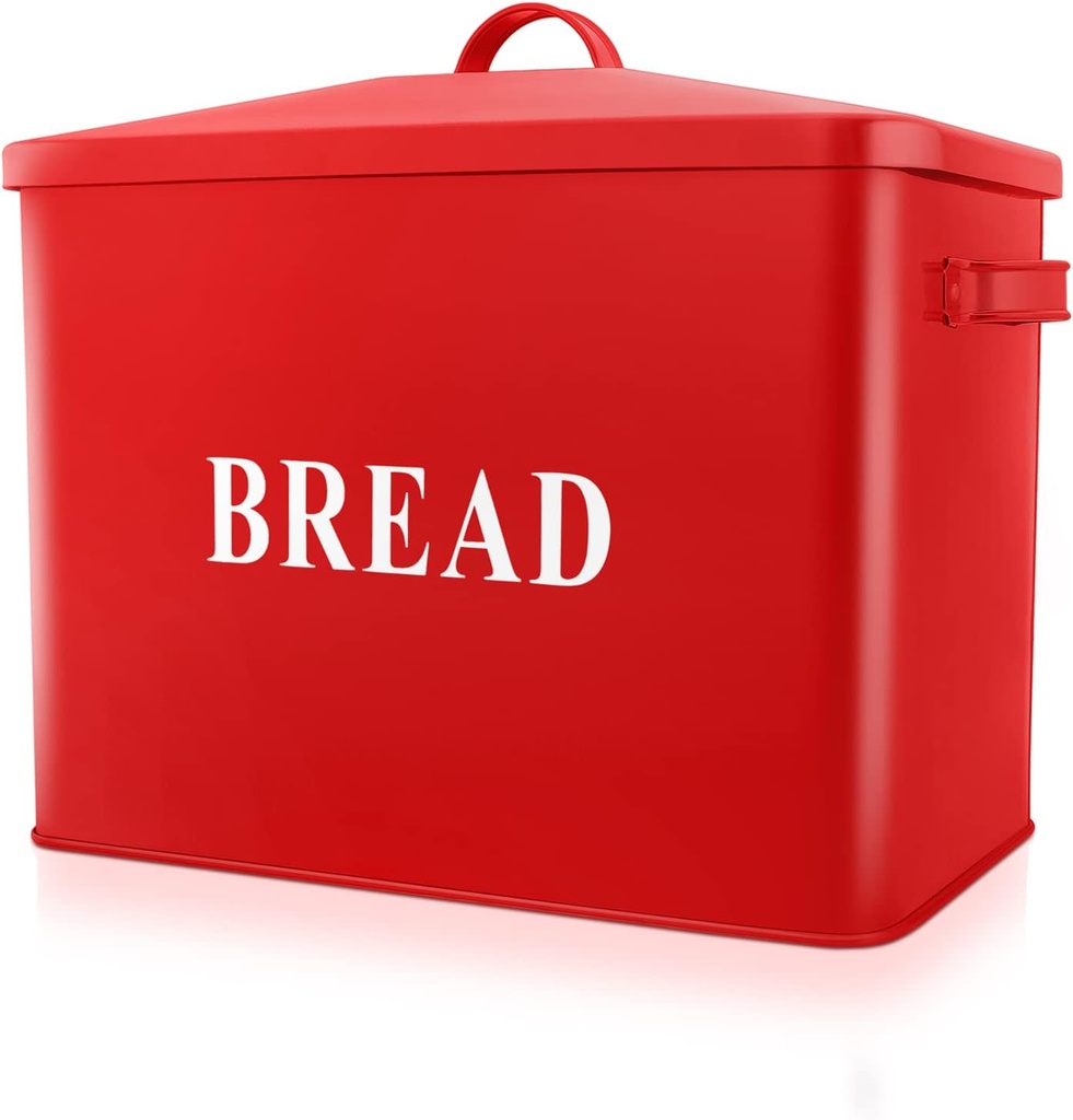 P&P CHEF Extra Large Bread Box with Lid, Metal Bread Storage Container for Farmhouse Kitchen Countertop, 13.1” X 11.81” X 7.2” Inches for Holding 2+ Loaves, Indoor & Outdoor Use, Red