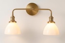 Hardwired Farmhouse Brushed Brass Vanity Light Mid Century Milk Glass 2 Light Bathroom Vanity Light Over Mirror Brushed Gold Bathroom Fixture (Bulb Included)