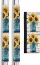 Sunflower Refrigerator Door Handle Covers Set of 2, Blue Bottle Yellow Floral Country Woodgrain Kitchen Appliance Covers Handle Decor Protector for Ovens Dishwashers Microwave Ornaments