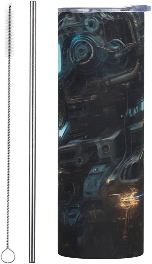 20ozFuture Robot stainless steel straw lid cup, double-layer stainless steel, can be drunk directly or with a straw