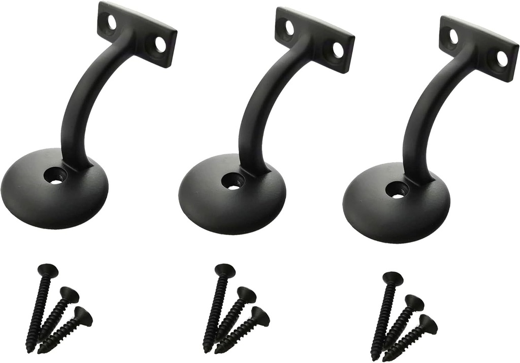 Langdoly- 3" Solid Heavy Duty Round Base Handrail Brackets for Staircase-Pack of 3 (Satin Black)