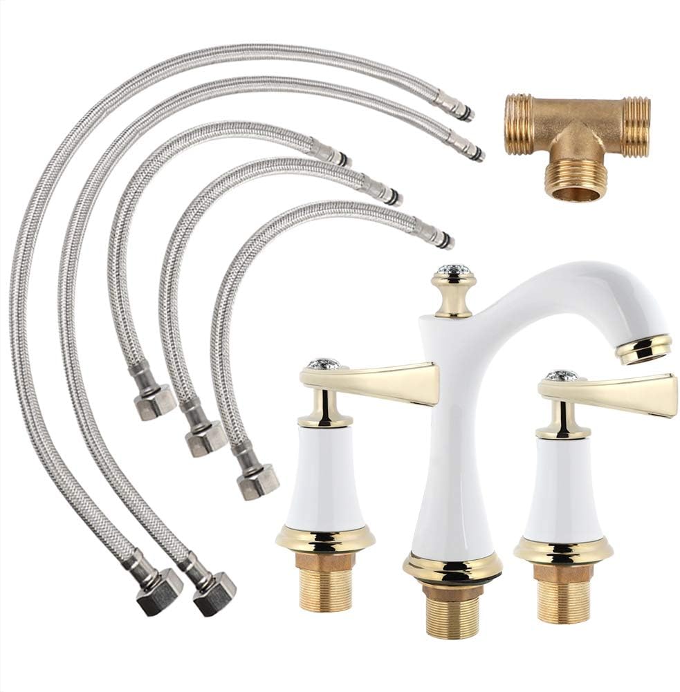 Bathroom Sink Faucet 2 Handle Lavatory Faucet for Bathroom Vanity Antique Copper Finish Cabinet Mount Split Faucet(White Gold)