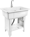 Freestanding Plastic Laundry Sink with Washboard, Utility Sink with Hot and Cold Faucet, Utility Laundry Tub with Hose Drain for Garage Garden Bathroom Indoor Outdoor (White, 31.5x22.05x31.5in)