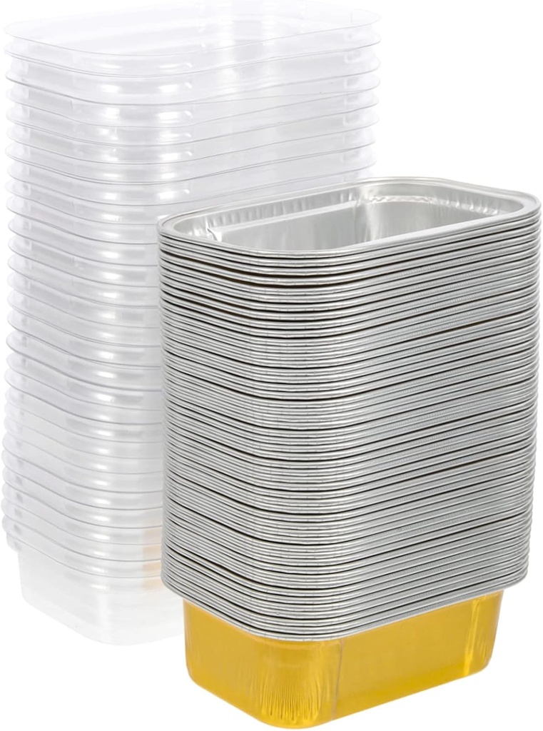 50Pcs Aluminum Foil Cake Baking Boxes with Plastic Lids Convenient Baking Accessories for Cupcakes Puddings Brownies and More for Parties and Picnics