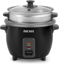 Aroma Housewares ARC-363-1NGB 3 Uncooked/6 Cups Cooked Rice Cooker, Steamer, Multicooker, 2-6 cups, Black
