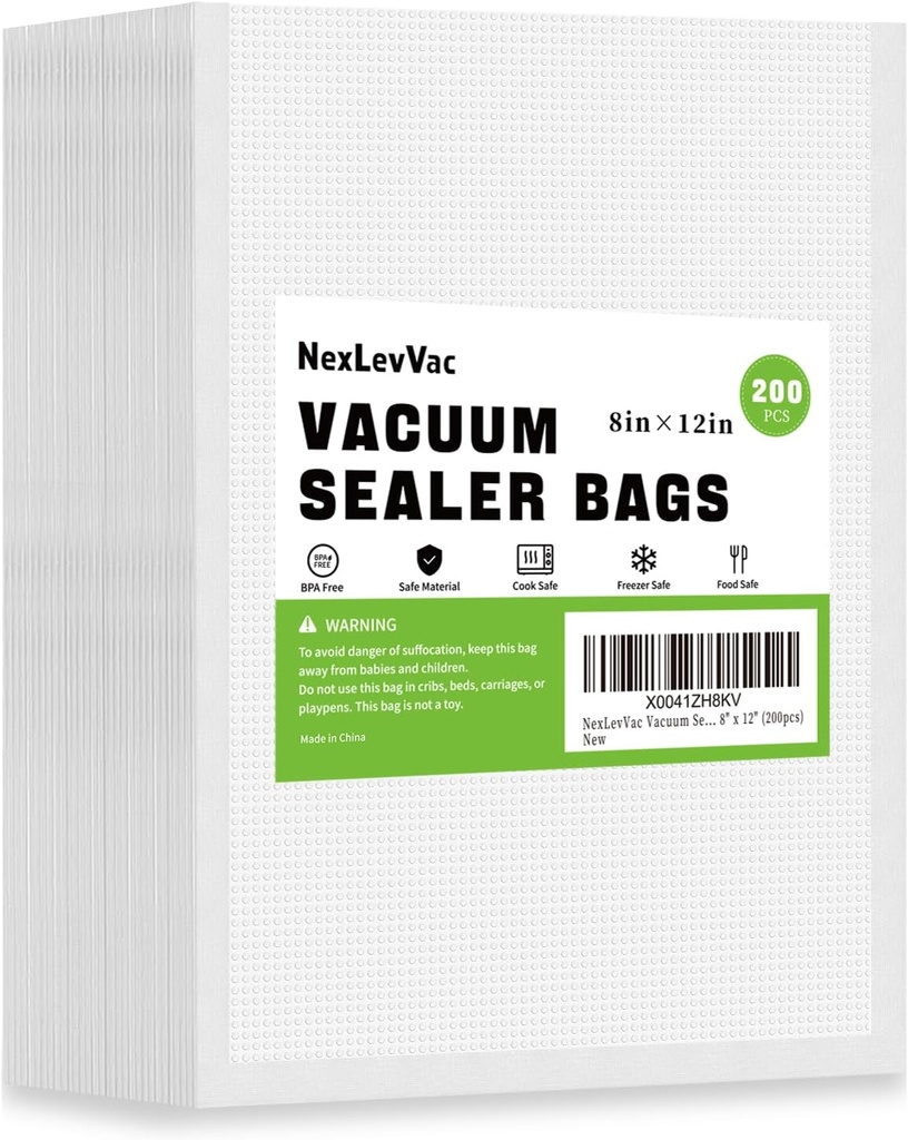 200 Quart Vacuum Sealer Bags - 8x12 Inch, Heavy Duty Commercial Grade for Food Saver, Seal a Meal, Sous Vide, Meal Prep, Freezer Storage