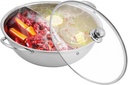Hot Pot with Divider,Multifunctional Electric Double Flavor Hot Pot Set Stainless SteelShabu Shabu Pot with Glass Lid, for Induction Cooktop, Gas Stove & Hot Burner (9 in)
