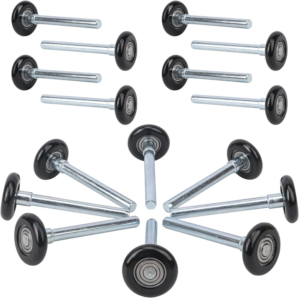16 Pack Black 2" Nylon Garage Door Rollers, Quiet and Smooth Garage Door Wheels Replacement, High Load, 6200-2RS Double Seals Precision Bearings, 4" Carbon Steel Stem
