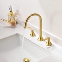 Gold Bathroom Faucet，360° Swivel Spout Two Handles Widespread Bathroom Faucets，4 Inch 8inch Brass Bathroom Sink Faucet 3 Holes with Pop-Up Drain and Water Supply Lines， Brushed Gold