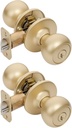 Designers Impressions Bedford Design Satin Brass Round Entry Door Knob, 2 Pack - Keyed Alike