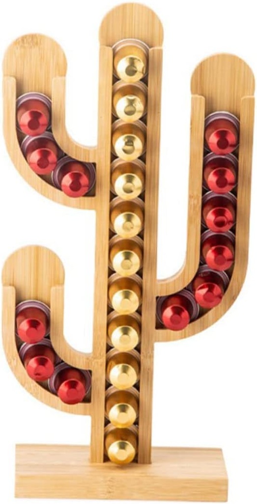 Creative Cactus-shaped Bamboo Coffee Capsule Holder Unique Organizer for Coffee Stylish Stand for Home Office Space-saving Design Fun