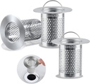 Sink Strainer Stainless Steel Sink Sieve with Handle Hair Catcher Shower Drain Sink Food Catcher Basket Sink Anti-Clogging Drain Strainer for Bathroom Kitchen Balcony Drain (3Pcs 3.3 cm ID)