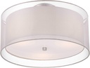 Possini Euro Design Modern Close to Ceiling Light Flush Mount Fixture Polished Nickel 18" Wide White Silver Organza Double Drum Shade for House Bedroom Hallway Living Room Bathroom Dining Kitchen