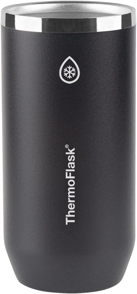 ThermoFlask Tall Can Cooler - 2-in-1 Insulated Can Cooler Cup - Durable Stainless Steel Cooler with Non-Slip Base - Dishwasher-Safe Beverage Can Cooler - 16 oz, Jet Black