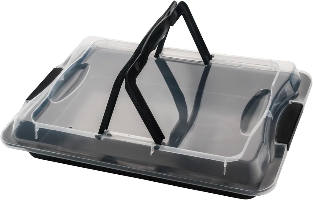 11x16 Inch Sheet Cake Pan with Lid and Handle, Rectangle Baking Pan with Cover, Nonstick Cake Carrier for Transport to Party, Gatherings, and Picnics