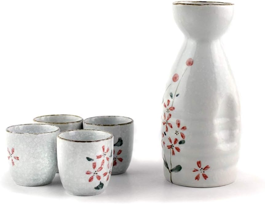 5 Piece Sake Set Japanese Style Ceramic Hand Painted Snowflake Crafts Ideal for Japanese Sake