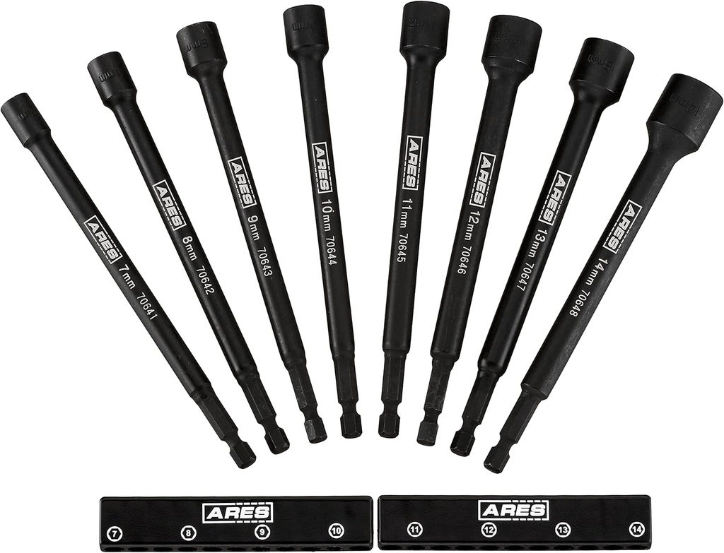 ARES 70640-8-Piece Metric Magnetic Impact Nut Driver Bit Set - Impact Grade Nut Setters with Industrial Strength Magnets