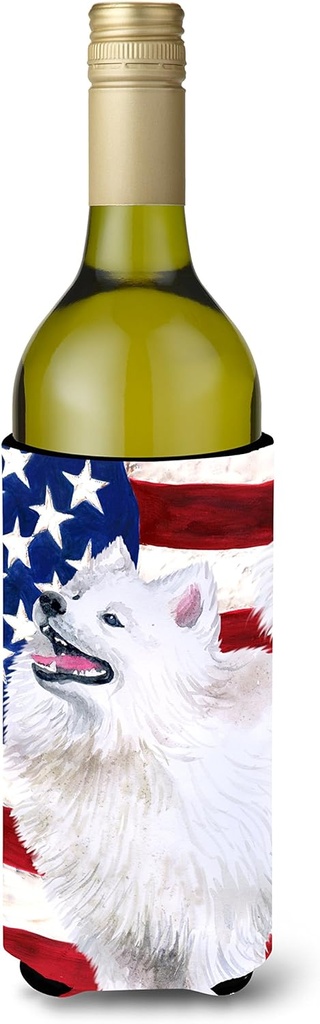 Caroline's Treasures BB9691LITERK Samoyed Patriotic Wine Bottle Hugger Bottle Cooler Sleeve Hugger Machine Washable Collapsible Insulator Beverage Insulated Holder