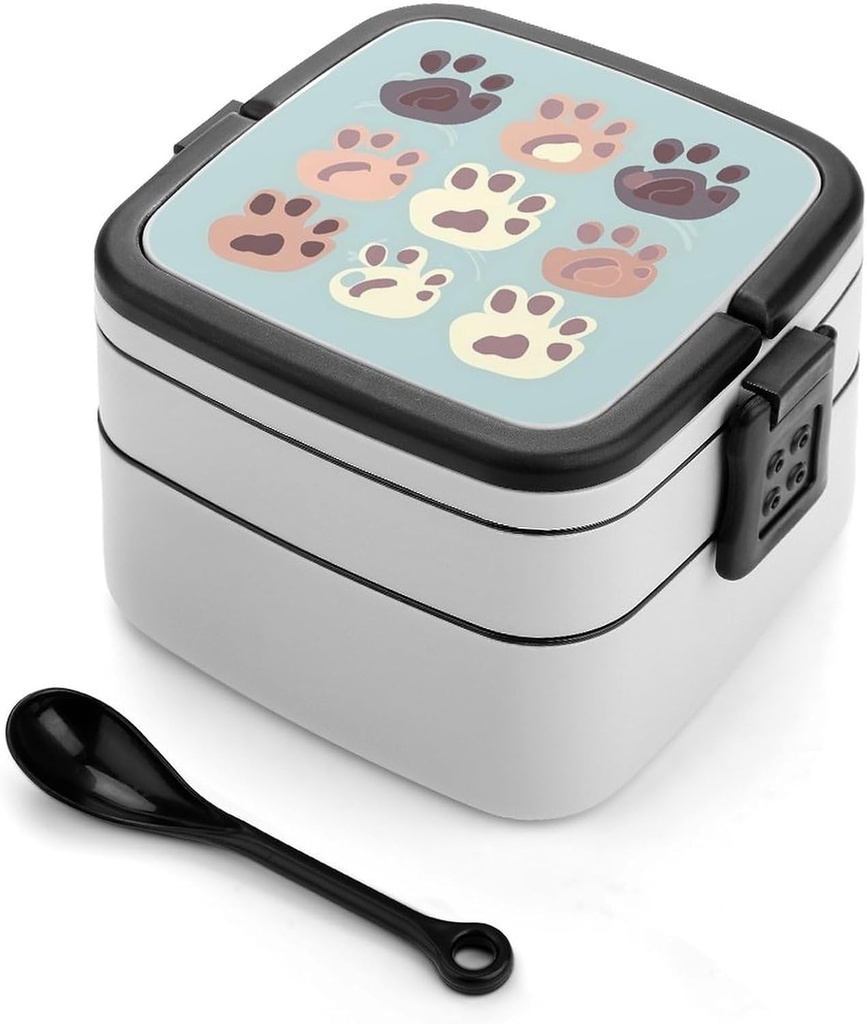 Cute Animal Bento Box for Adults Double Layer Lunch Box with Spoon And Invisible Handle Microwave Dishwasher Safe Leak Proof Meal Prep Lunch Containers for Office Picnic