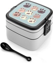 Cute Animal Bento Box for Adults Double Layer Lunch Box with Spoon And Invisible Handle Microwave Dishwasher Safe Leak Proof Meal Prep Lunch Containers for Office Picnic