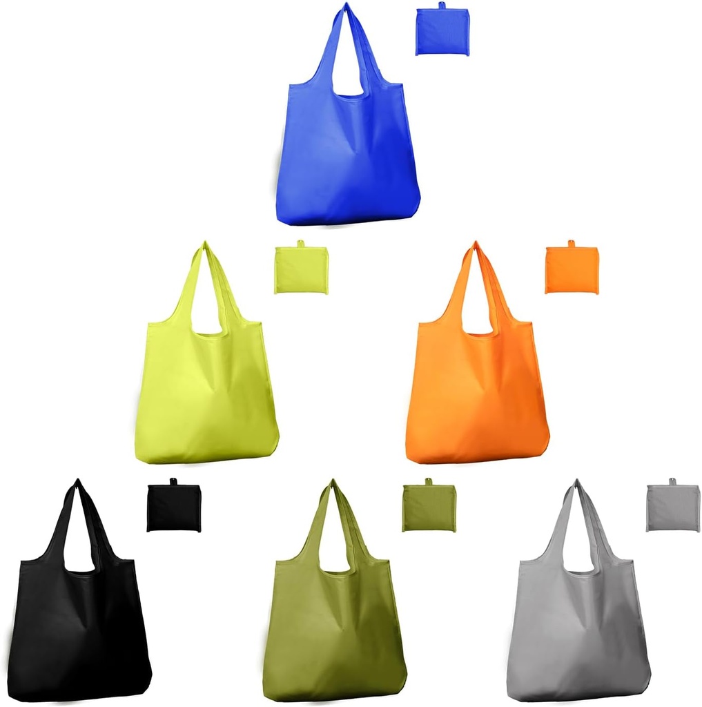 Foldable Reusable Grocery Bags – Heavy Duty 6 Pack with Handles | XL Tote for Women & Men, Market, Travel, Storage