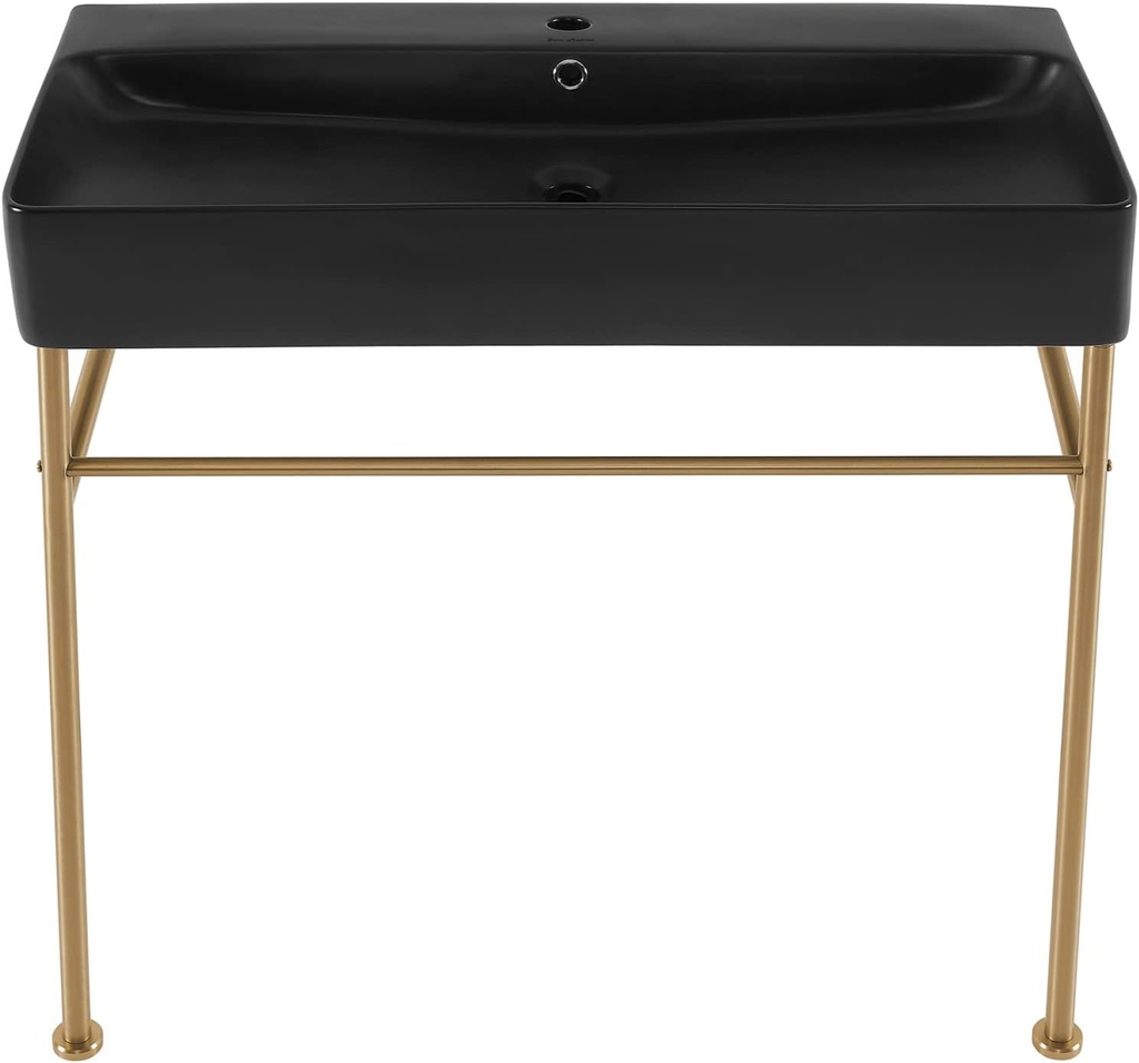 Carre 36" Ceramic Console Sink Matte Black Basin Brushed Gold Legs