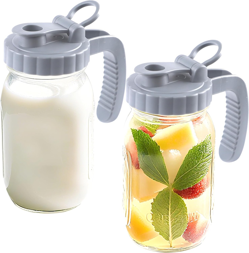Glass 32 Oz Mason Jar Pitchers With Pour Lid 1 Quart Breast Milk Pitcher Wide Mouth Breastmilk Storage Jug Container For Fridge Coffee Creamer Iced Sun Tea Juices Lemonade Airtight 2 Set