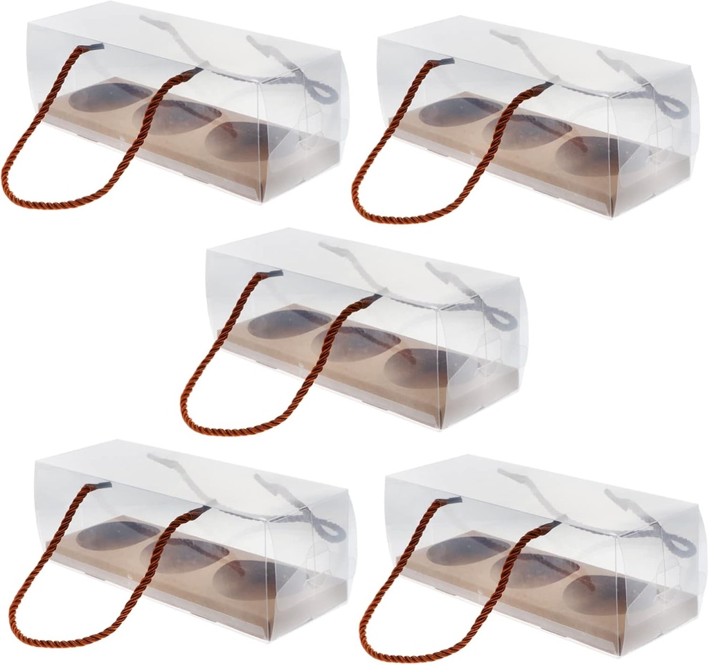 PRETYZOOM 10Pcs Transparent Pastry Boxes with Handle Cake Containers for Egg Yolk Puff and Desserts Portable Bakery Packing for Kitchen Party and Restaurant Use