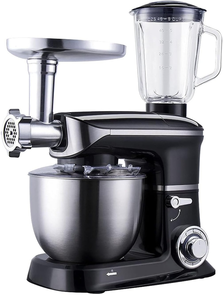 Multifunctional Kitchen Appliance, Dough Mixer, Mixer, Juicer, Mixer, Mixer, with Stainless Steel 6 Liter Mixing Bowl and ABS Metal Edge Body, Maximum Power 1500W Blender,Black