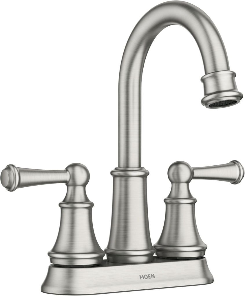 Moen Brecklyn Spot Resist Brushed Nickel Two Handle Centerset Lavatory Faucet, 3-Hole Bathroom Sink Faucet, 84162SRN
