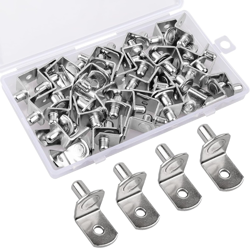 50 Pcs Shelf Pegs Pins，1/4 Inch Upgraded Diameter L-Shaped Perforated Nickel Plated Shelf Pins, Cabinet Shelf Pegs for Shelves, Shelf Support for Bookshelf Kitchen Cabinet Shelf Pegs.