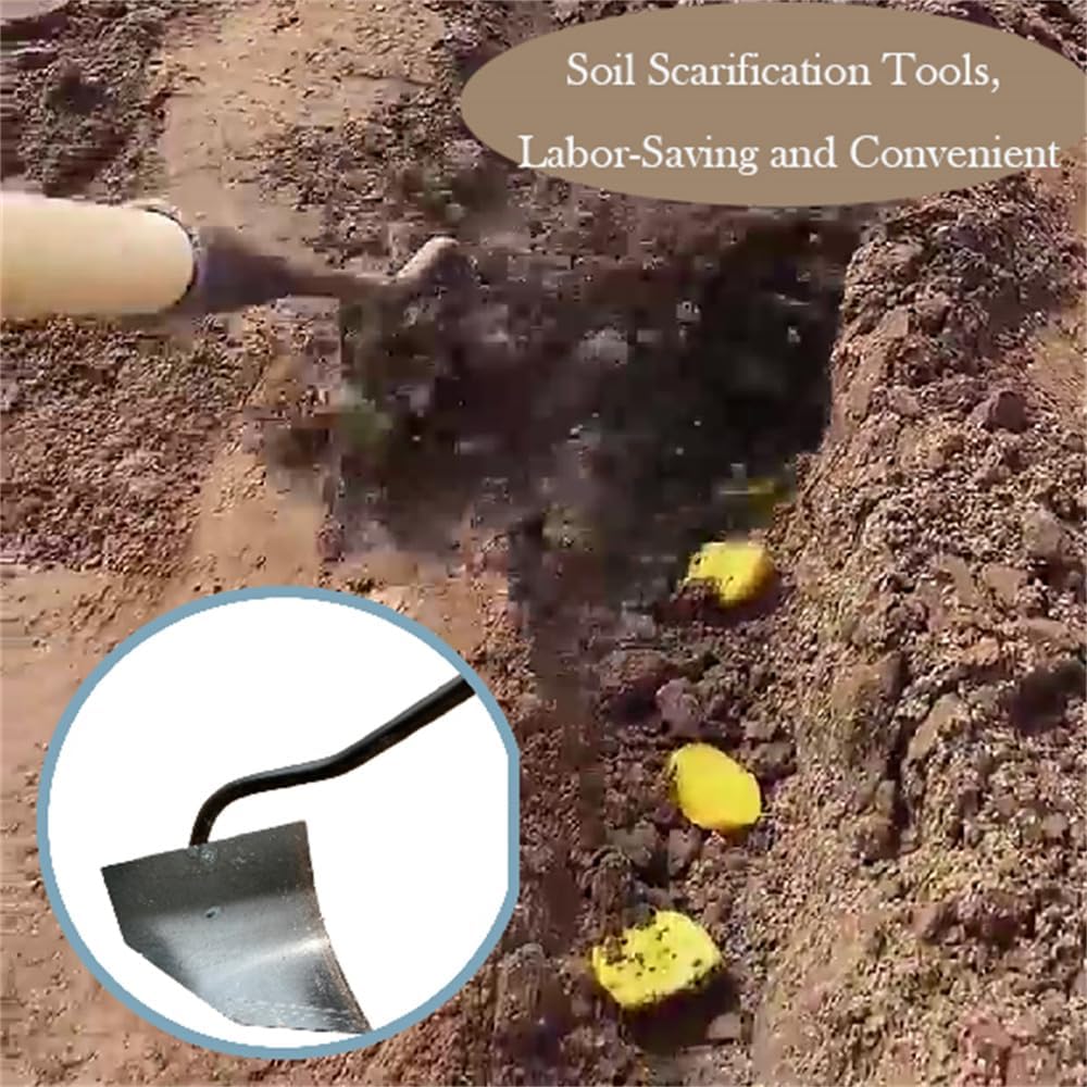 Soil Turning Hoe, Triangle Hoe Garden Tool, Hardened All-Steel Plow Hoe Ridging for Manuring Weeding Planting Digging Soil Leveling Stainless Steel Landscaping Hoe, Bronze