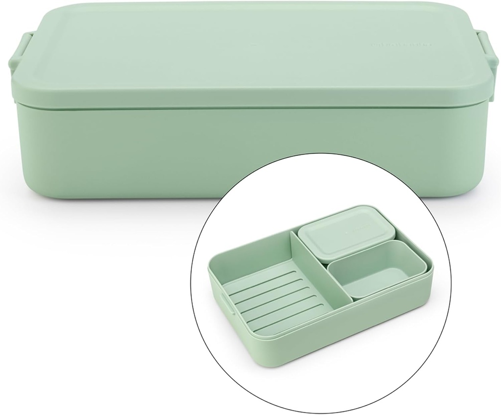 Brabantia Make & Take Bento Lunch Box (Jade Green) 2 Compartments & Lidded Pot, Lift-Out Tray Divider, BPA-Free, Airtight Snap Locks, Microwave & Freezer Safe, Travel Meal Prep Container