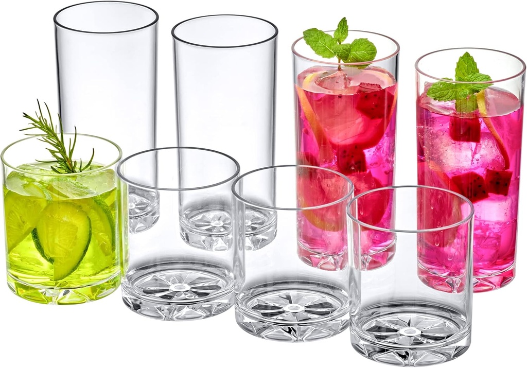 Amazing Abby - Liberty - 12-Ounce and 16-Ounce Plastic Tumblers (Set of 8), Drinking Glasses, Reusable Cups, BPA-Free, Shatter-Proof, Dishwasher-Safe (Made of Plastic, NOT Glass)