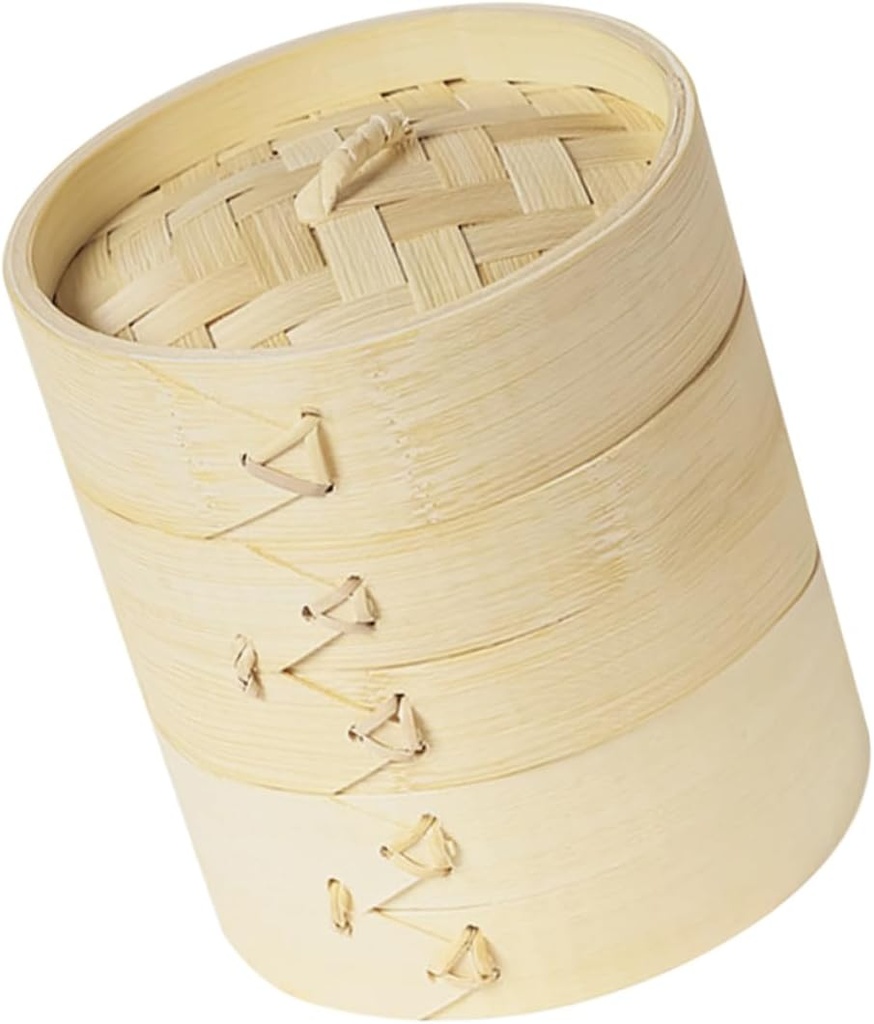 Natural Steamer Basket Double Food Steamer with Lid Large for Dumplings Buns and Vegetables Smooth Edges Cooking Supplies Compatible with Woks and Pans