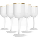 Blue Sky White Plastic Wine Glasses With Gold Rim - 12oz (5-Pack) Reusable, Disposable Cups for Parties and Events