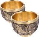 Mobestech 2Pcs Retro Copper Tea Cups with Dragon and Phoenix Embossment Elegant Chinese Teacup for Wine and Tea Reusable Design Convenient for Hot Cold Beverages