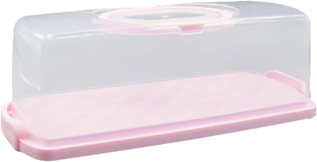 Cake Keeper Pie Cake Carrier with Lid Doughnuts with Handle Cake Holder Portable Cake Box for Fruits Party Vegetables Dishes, pink rectangle