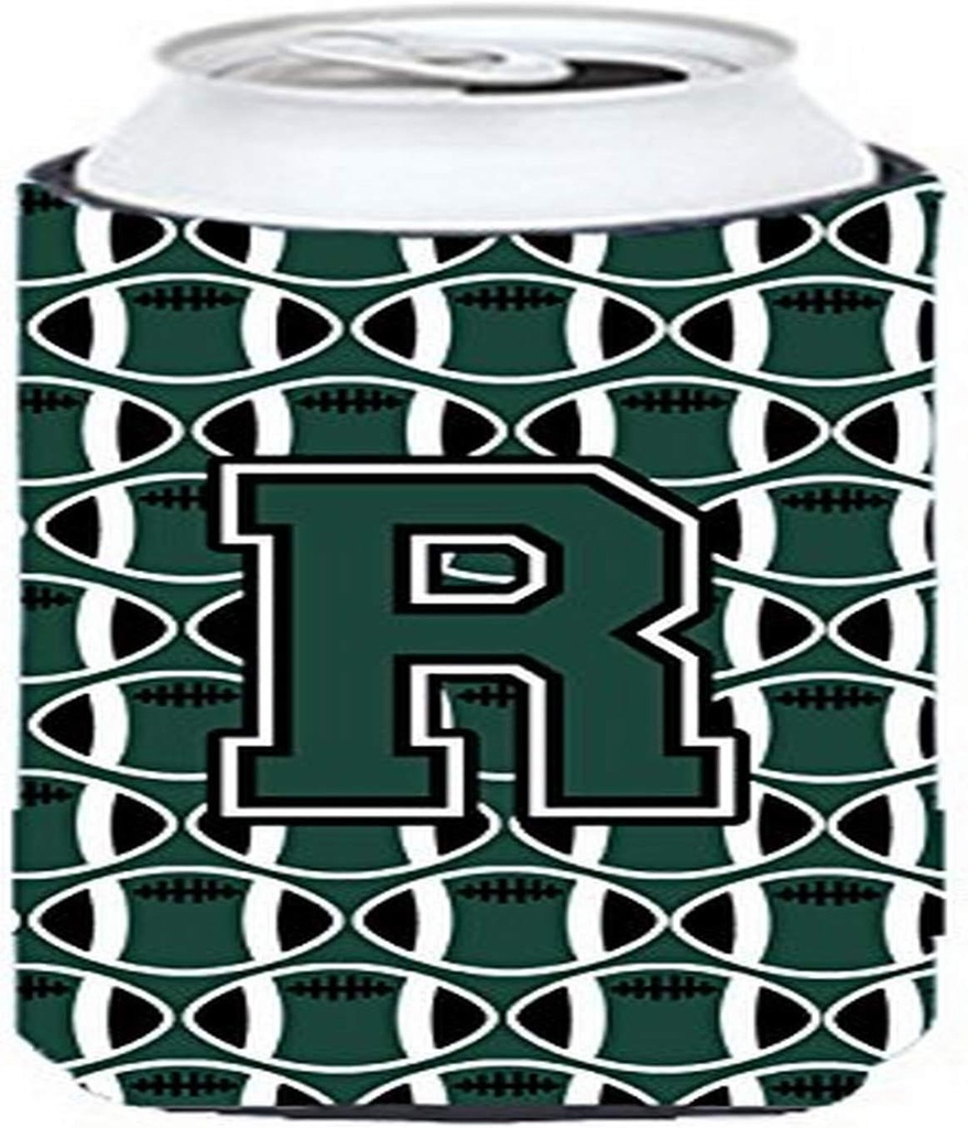 Caroline's Treasures CJ1071-RTBC Letter R Football Green and White Tall Boy Hugger Can Cooler Sleeve Hugger Machine Washable Drink Sleeve Hugger Collapsible Insulator Beverage Insulated Holder