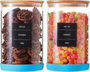 Glass Large Kitchen Jars 148oz,Storage Jars with Airtight Bamboo Lid,Kitchen Flour Wide Glass Baking Containers for Rice Candy Coffee Pods Cookie,Labels*80,Set of 74oz*2
