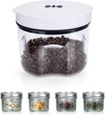One-Piece Auto Vacuum Coffee Canister 2L (70.5oz) - Airtight Freshness Preservation for Beans & Ground Coffee + 4 Mason Jars