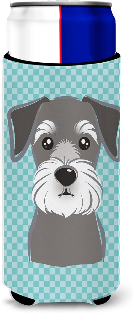Blue Checkered Schnauzer Ultra Beverage Insulators for slim cans