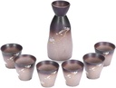 QWEASDF Japanese Sake Set, Retro Traditional Handmade Artwork, 7-Piece Set (1 Bottle, 6 Wine Glasses), Suitable for Pubs, Gifts, Decorations,1