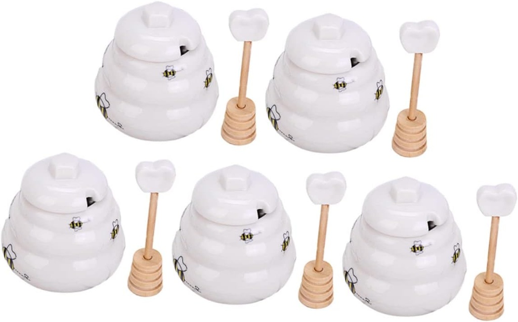 5pcs Dispenser Container De Sauce Containers Honey Seasoning Organizer Ceramic Jar Honey Pot Jar and Dipper Set Miniature Jam Honeycomb