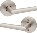 Kwikset Milan Interior Passage Door Handle, Lever For Closet and Hallway Doors, Reversible Non-Locking Handle Lever, Satin Nickel
